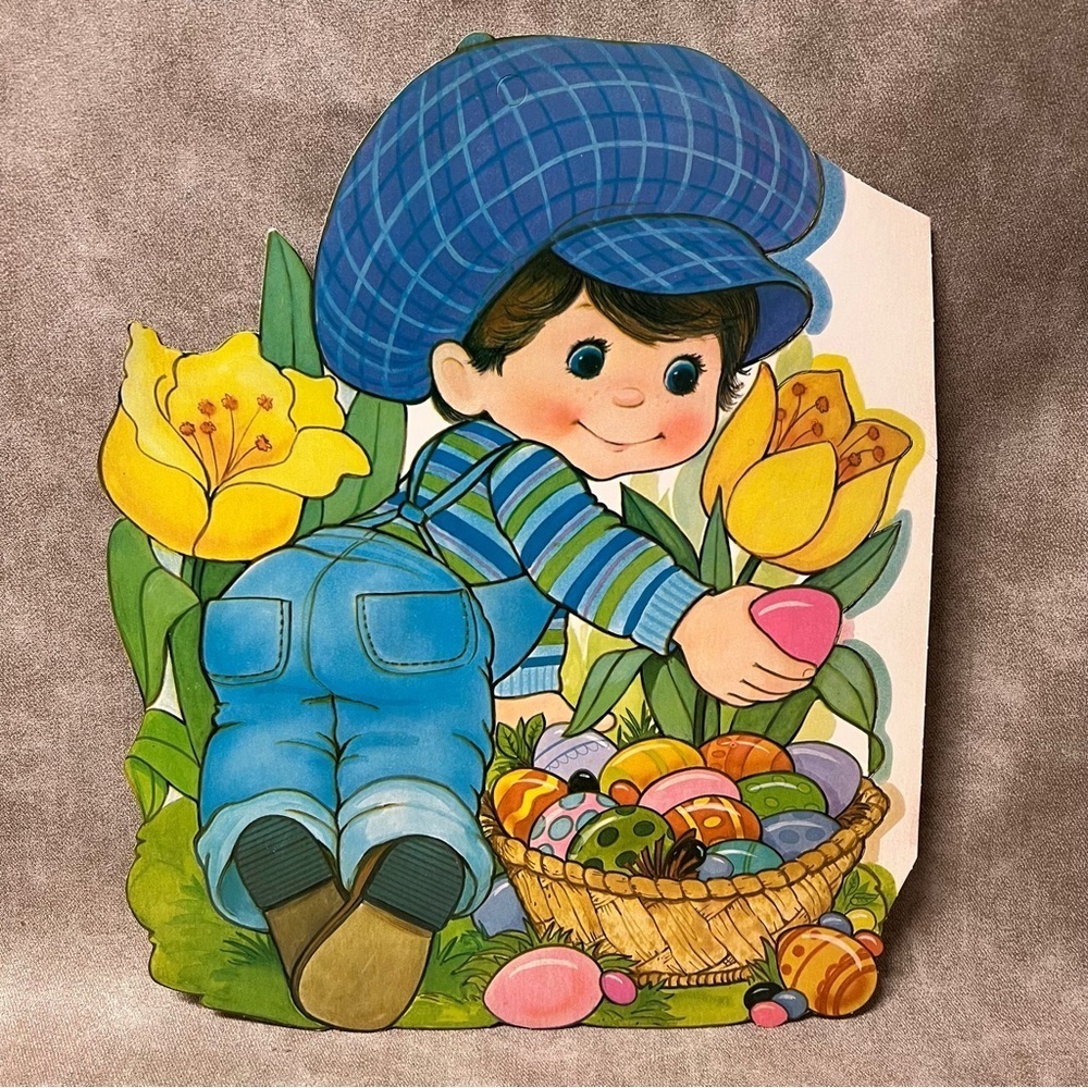 Vintage 1982 Little Boy /w Easter Eggs & Flowers Cut-Outs (Double sided)